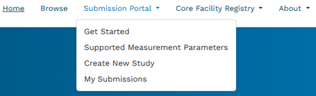 Data submission portal dropdown menu