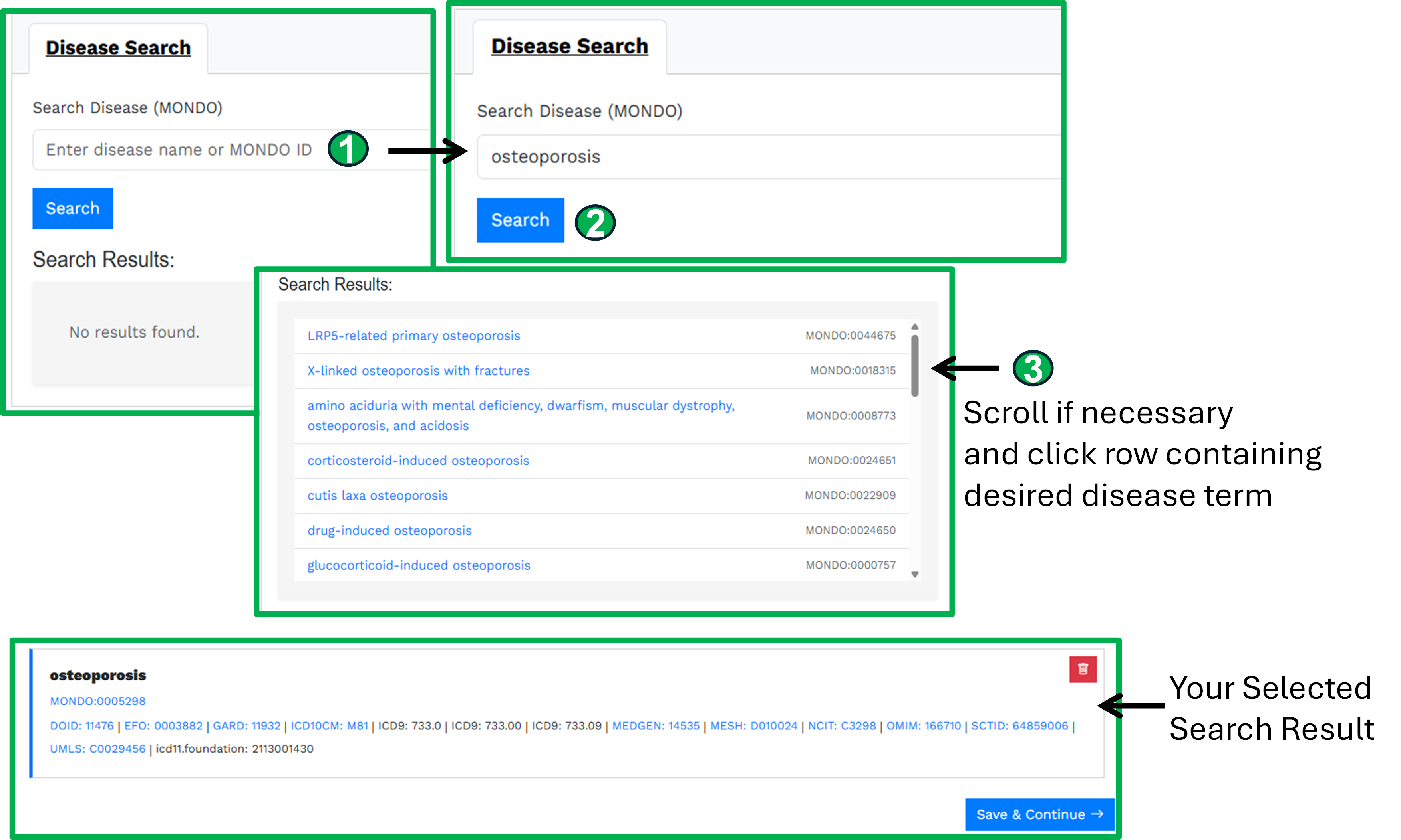 Disease search interface